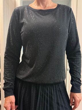 INC International Concepts Black Long-Sleeve Crewneck Top with Silver Studs